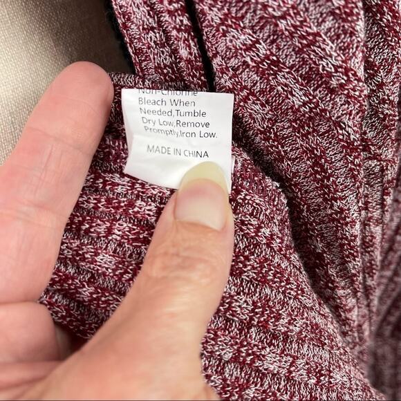 Oversized Slouchy Open Cardigan Dolman Sleeve Ribbed Heathered Maroon Medium - Picture 7 of 7